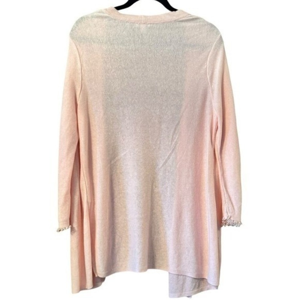 J. Jill Soft Pink Linen Blend Open Front Longline Cardigan with Fringe Cuffs L - Picture 5 of 9